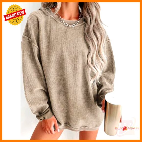 Oversized Crewneck Sweatshirt Cozy Minimal Chic Pullover Long Sleeve Casual - Picture 2 of 5